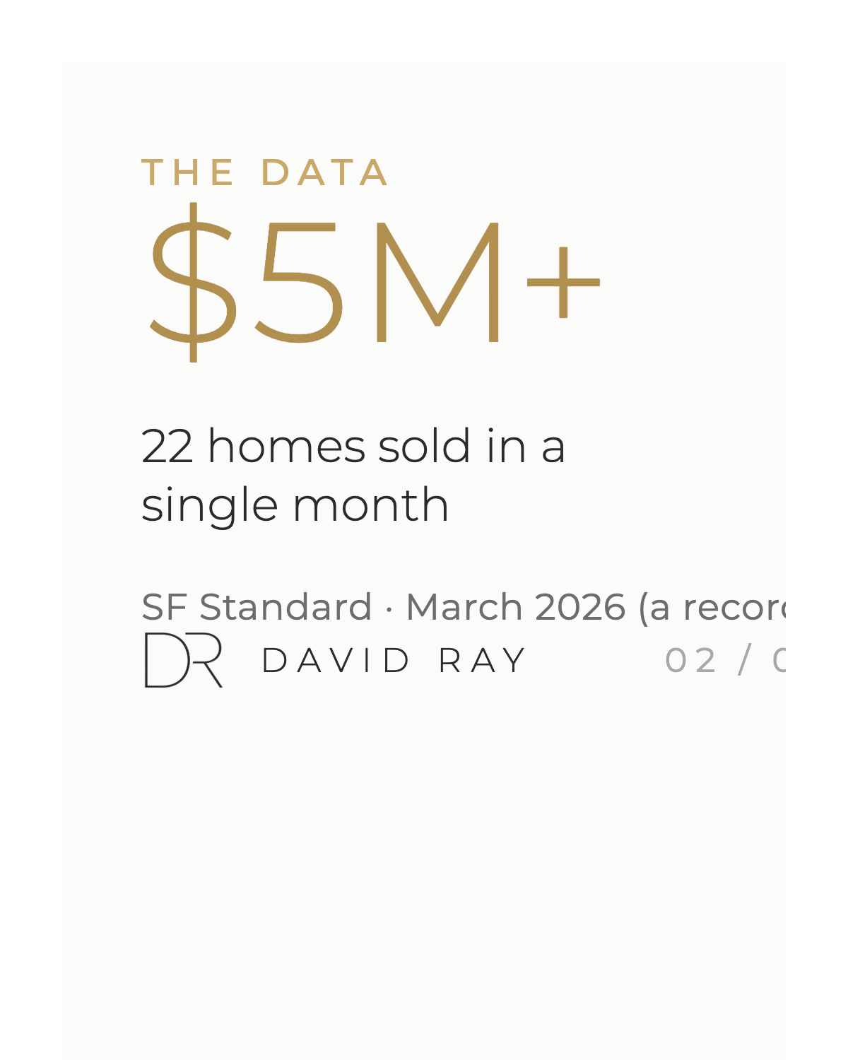 Sample carousel slide: $5M+ home sales data card