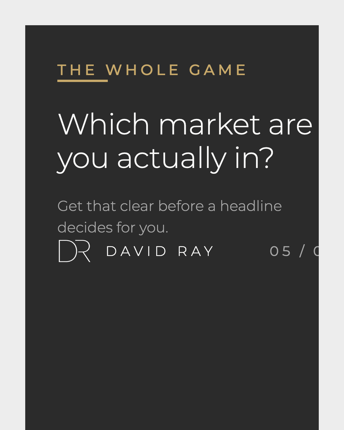 Sample carousel closing card: which market are you actually in?