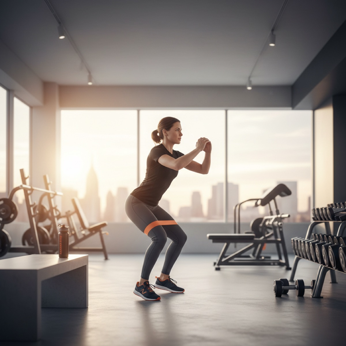 AI-generated sample post image: sunrise workout in a gym